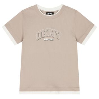 Boys Beige & White Logo T-Shirt