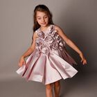 Girls Pink Flower Satin Dress, 1, hi-res
