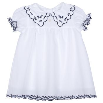 Baby Girls White Floral Scalloped Dress