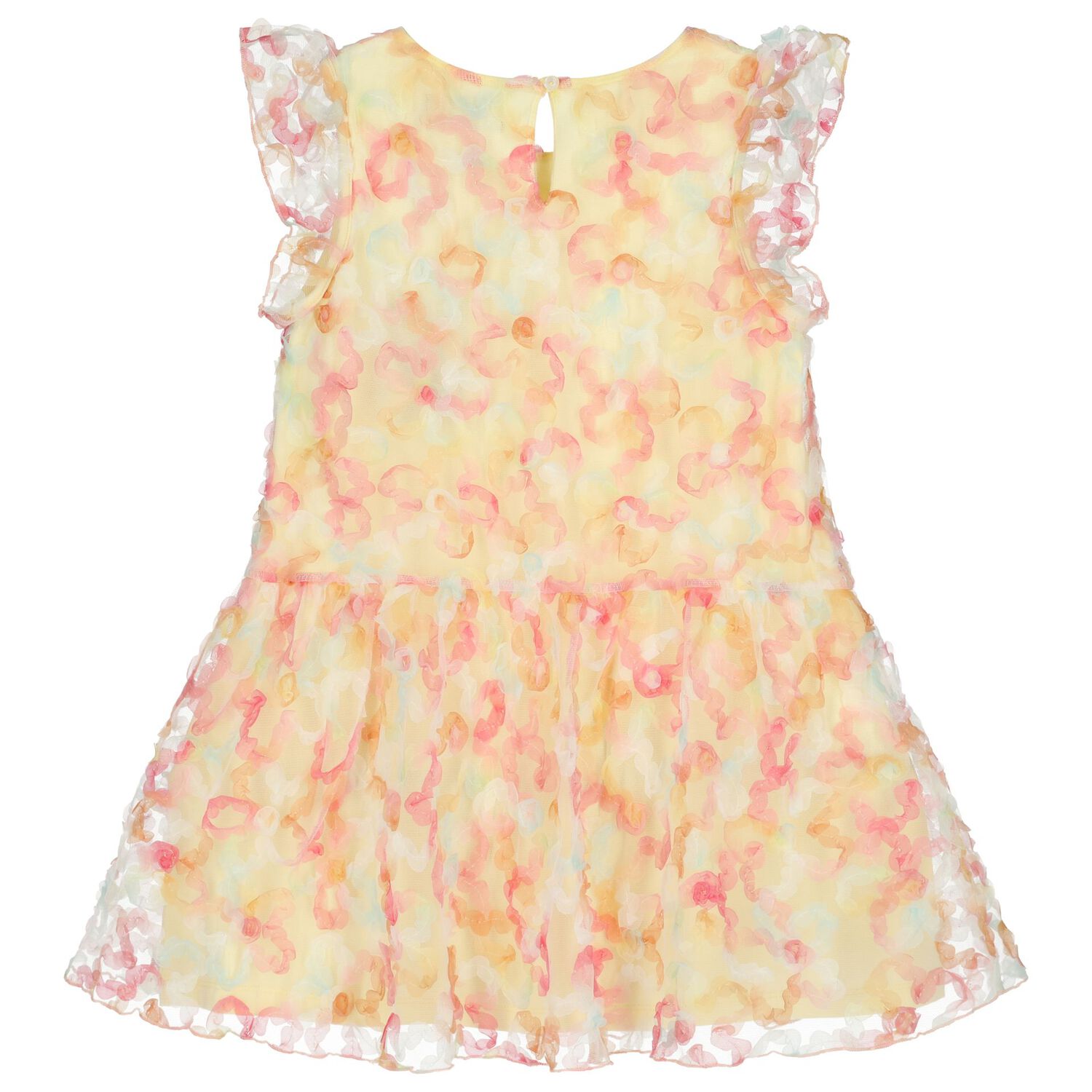 Girls Yellow & Pink Logo Floral Tulle Dress, 1, hi-res