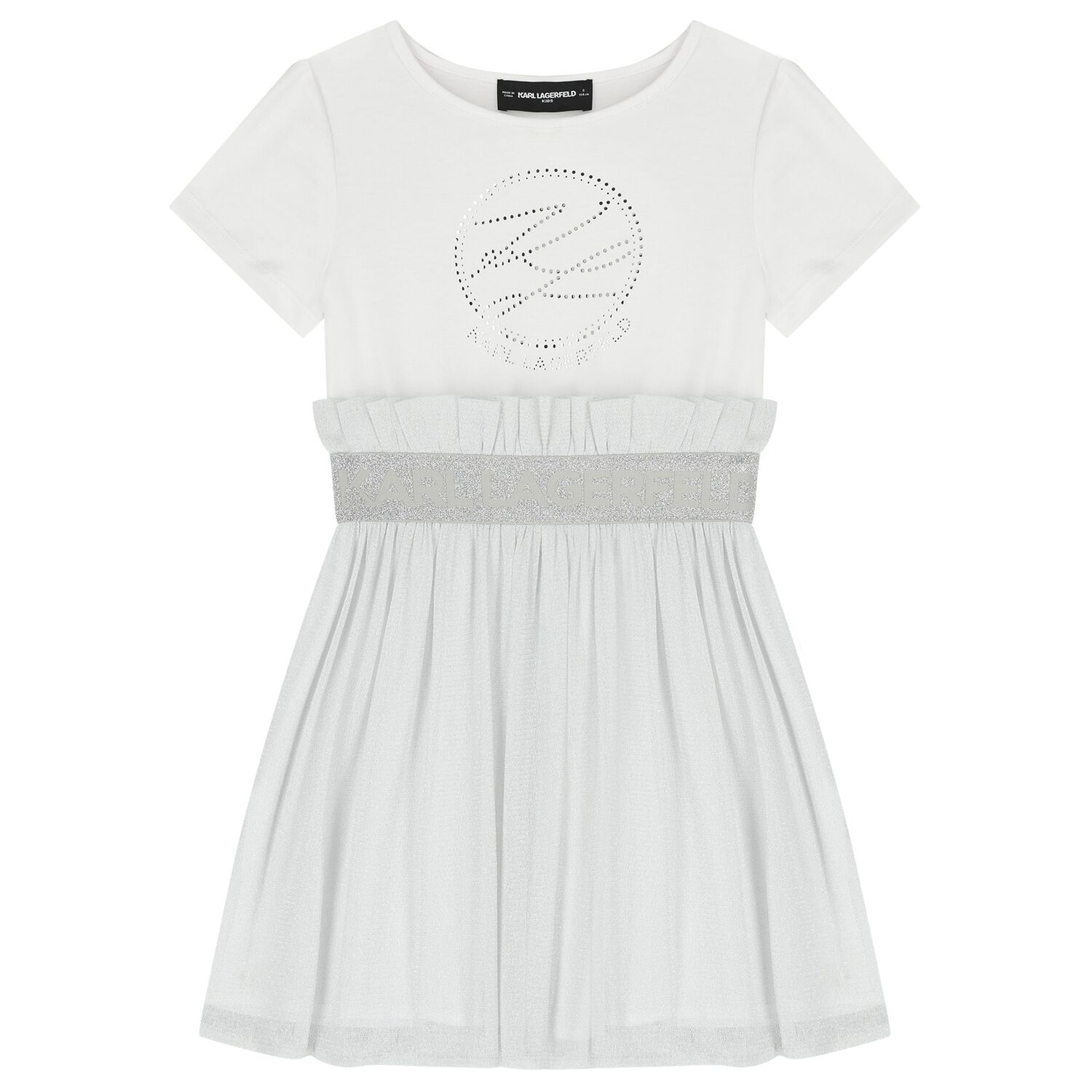 Girls White & Silver Tulle Dress, 1, hi-res