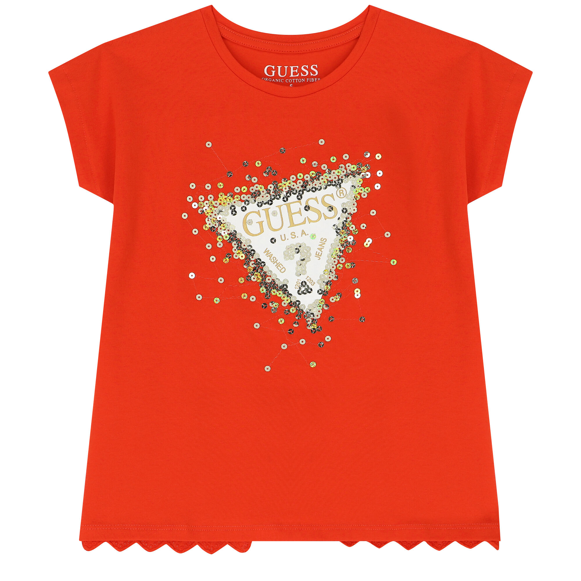 Guess Girls Red Embellished Logo T Shirt Junior Couture