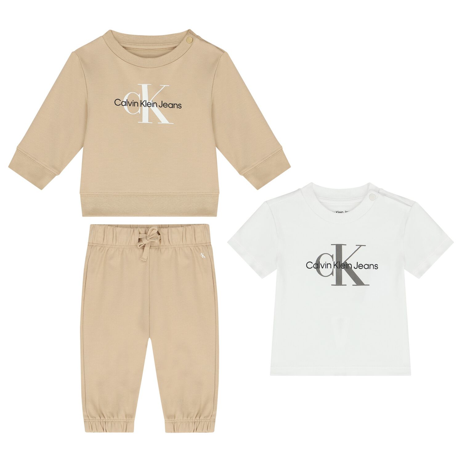 Beige & White 3-Piece Baby Tracksuit Gift Set, 3, hi-res
