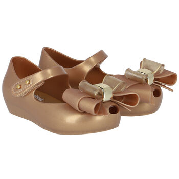 Younger Girls Gold Bow Jelly Shoes