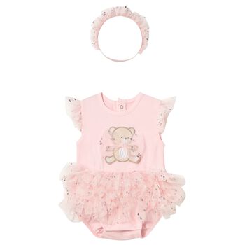 Baby Girls Pink Teddy Bear Bodysuit Dress Set
