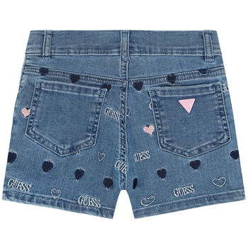 Girls Blue Denim Logo Shorts