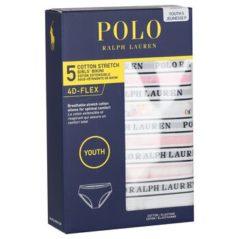 Girls White & Pink Bikini Brief ( 5-Pack )
