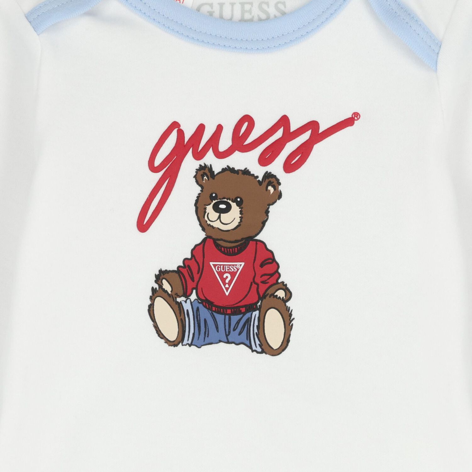 Baby Boys Blue & White Teddy Bear Logo Bodysuit Set, 2, hi-res
