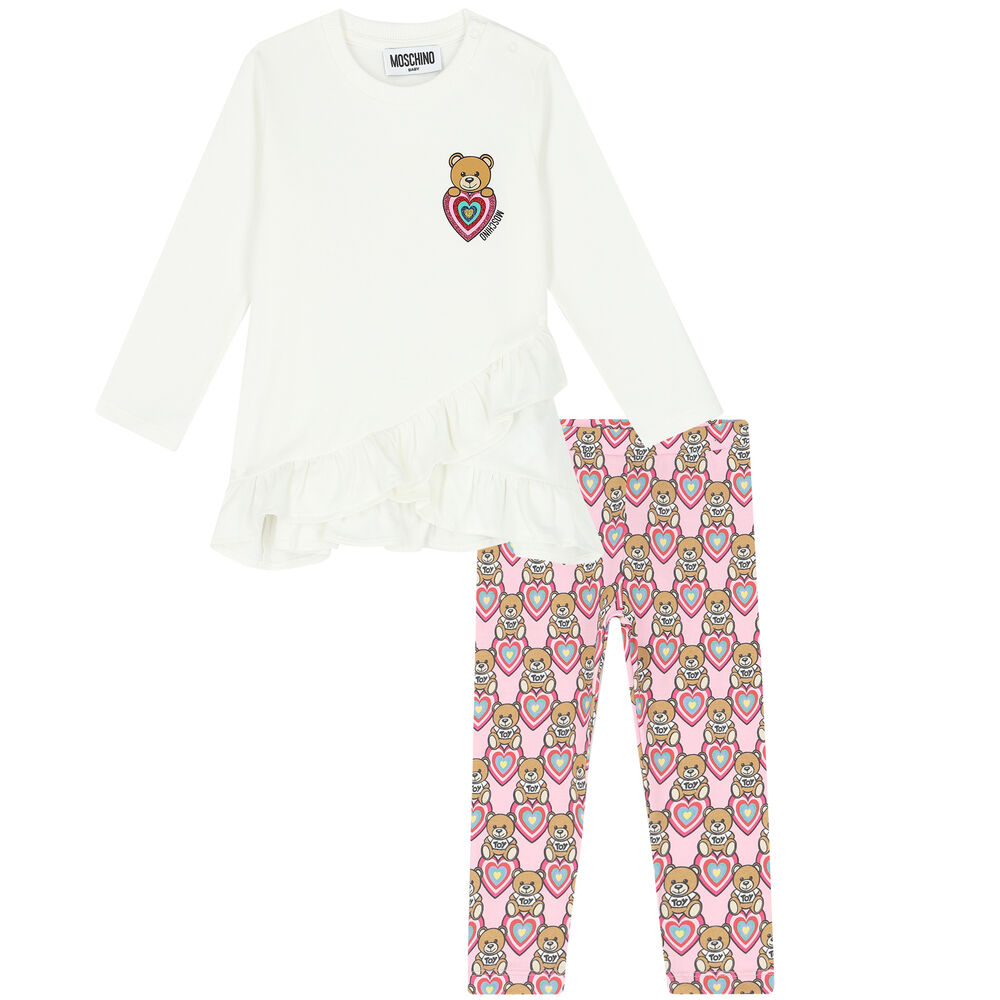 Moschino Younger Girls Ivory & Pink Leggings Set