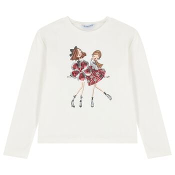 Girls White Embellished Sequin Long Sleeve Top