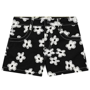 Girls Black Flower Shorts