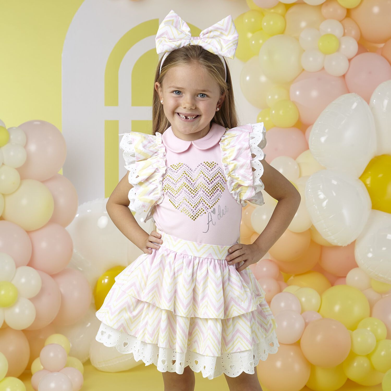 Girls Pink & White Heart Skirt Set, 1, hi-res image number null