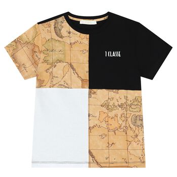 Boys Black, White & Beige Geo Map T-Shirt