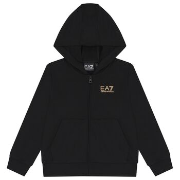 Boys Black Logo Hooded Zip Up Top