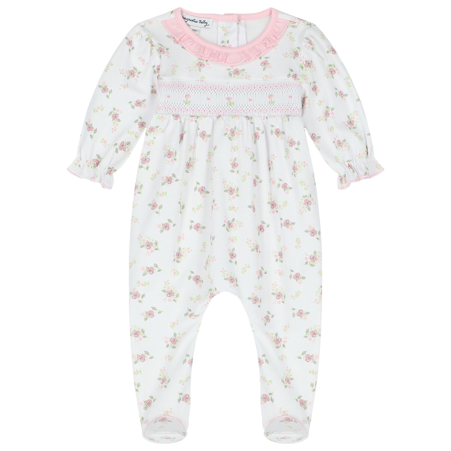 Baby Girls White & Pink Floral Babygrow, 1, hi-res image number null
