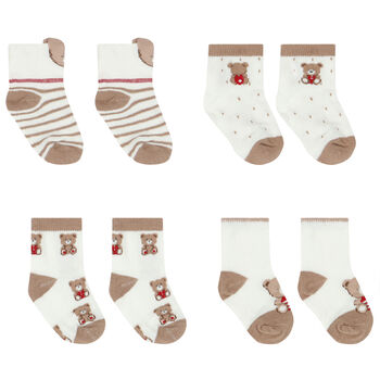 Ivory & Beige Teddy Baby Socks (4 Pack)