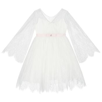 Girls White Chantilly Lace Mirelle Dress
