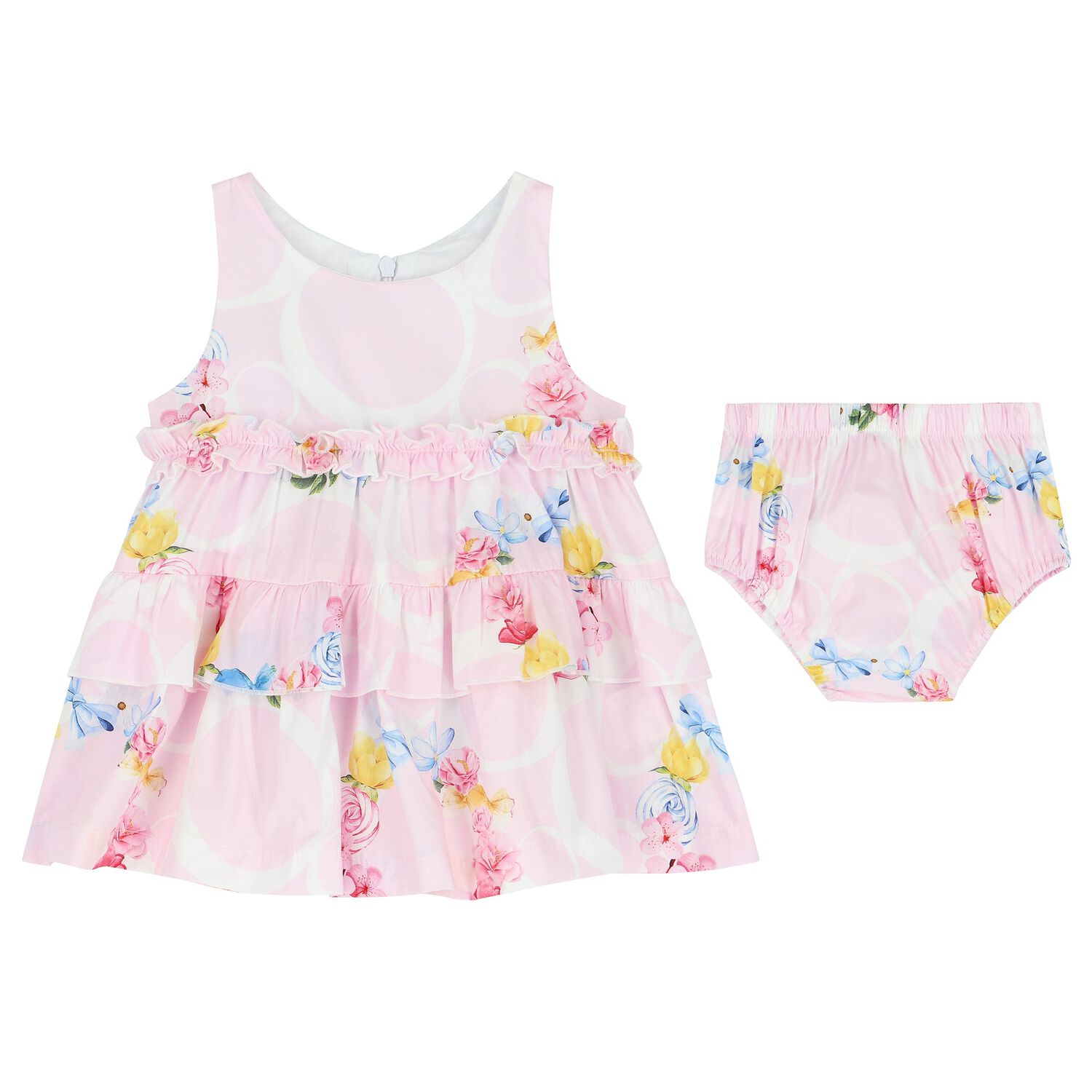 Baby Girls Pink Ruffled Floral Dress Set, 1, hi-res image number null
