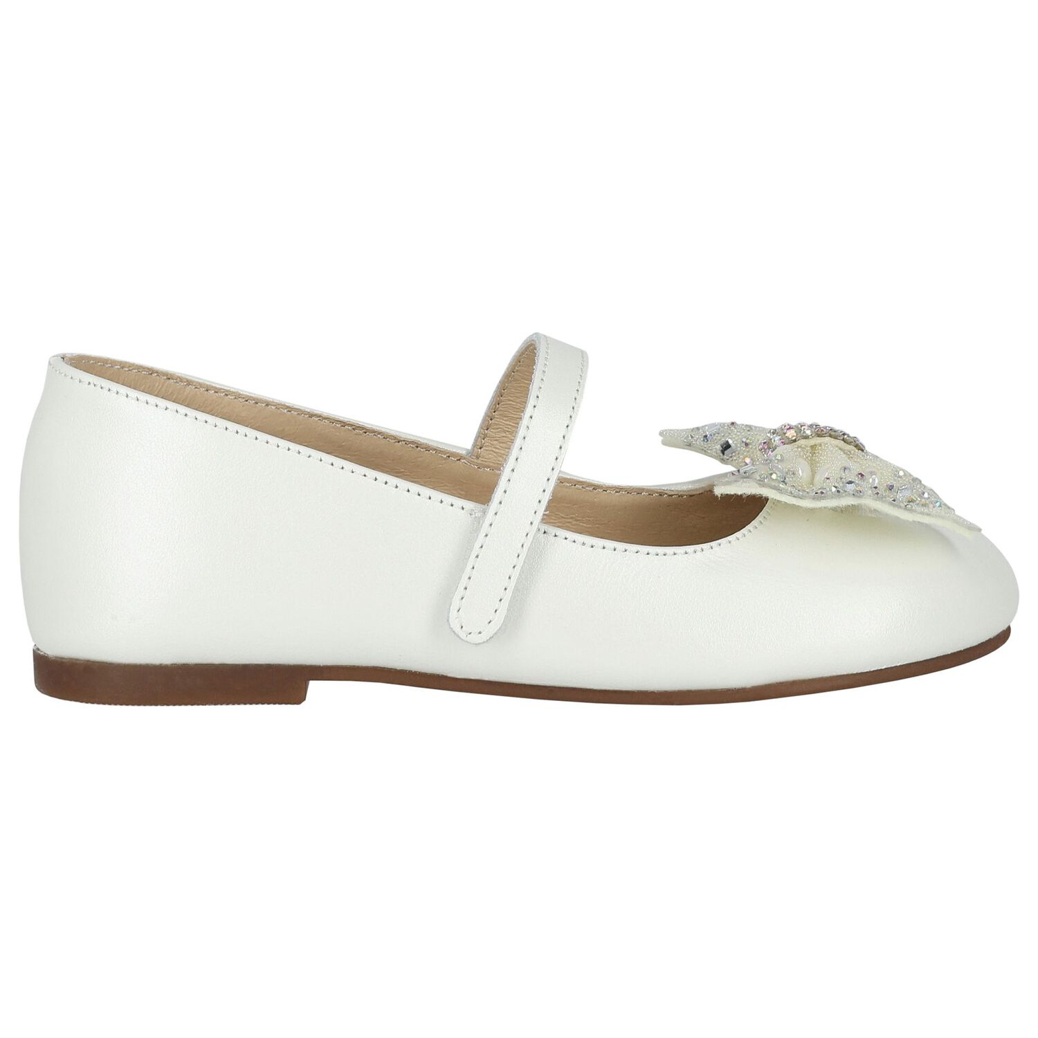 Girls Ivory Ballerina Diamante Shoes, 1, hi-res image number null