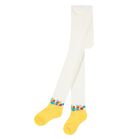 Younger Girls Ivory & Yellow Logo Tights, 1, hi-res