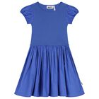 Girls Blue Puffed Sleeve Dress, 1, hi-res
