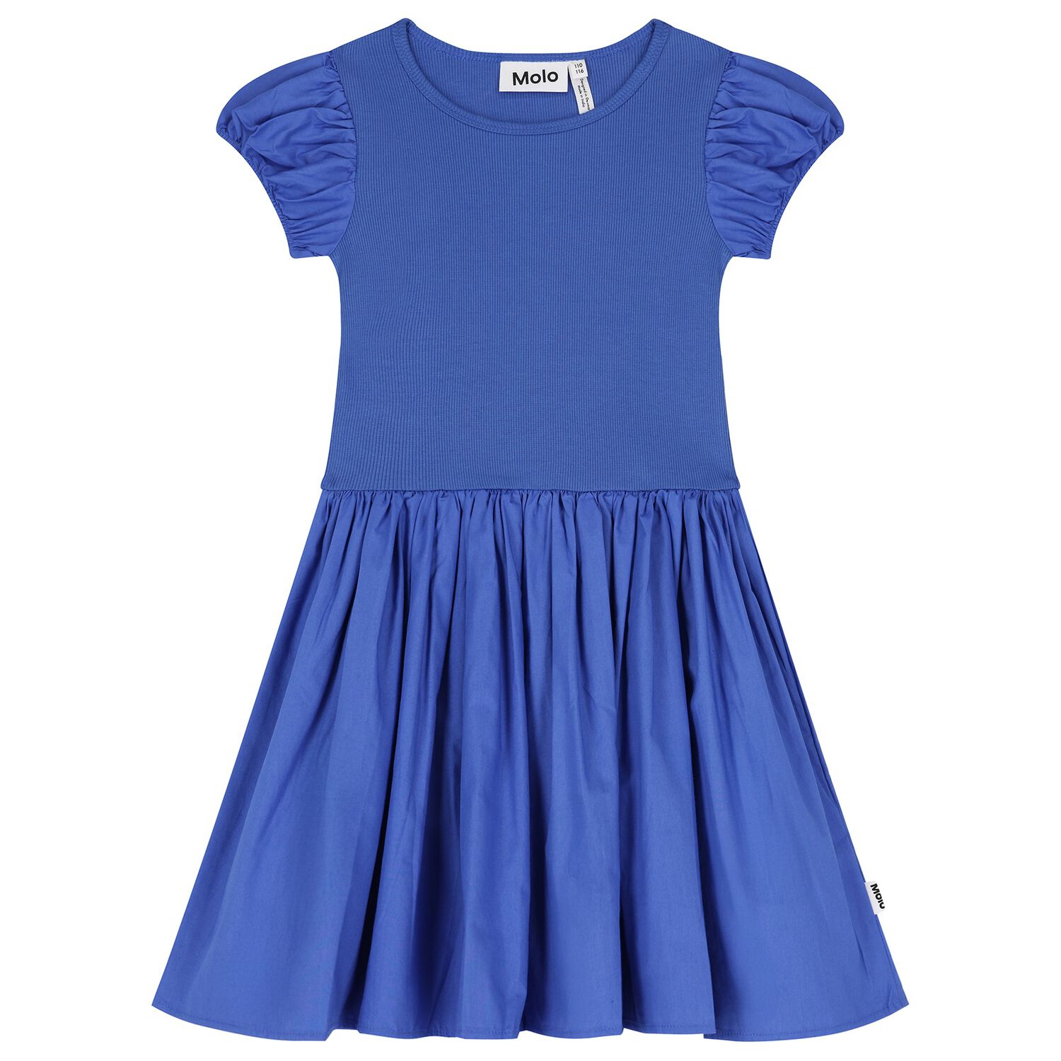 Girls Blue Puffed Sleeve Dress, 1, hi-res image number null