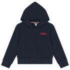 Girls Navy Blue Logo Hooded Zip Up Top, 1, hi-res