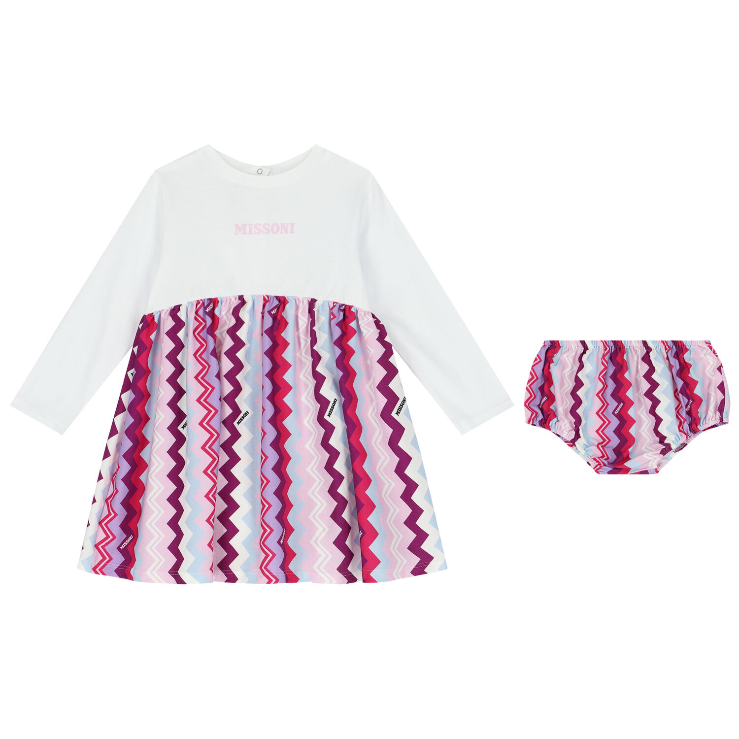 Younger Girls White, Purple & Pink Logo Zigzag Dress Set, 1, hi-res