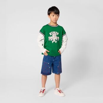 Boys Green & White Elephant Logo Long Sleeve Top