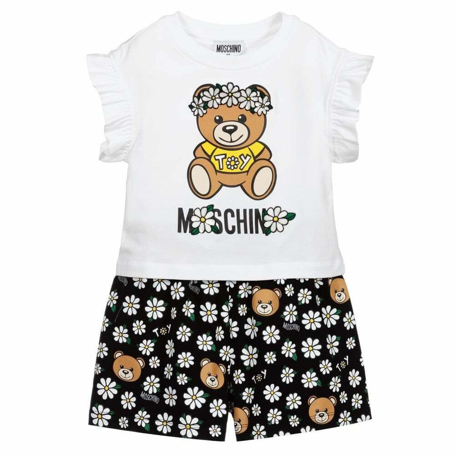 Girls Black & White Shorts & T-Shirt Set, 1, hi-res image number null