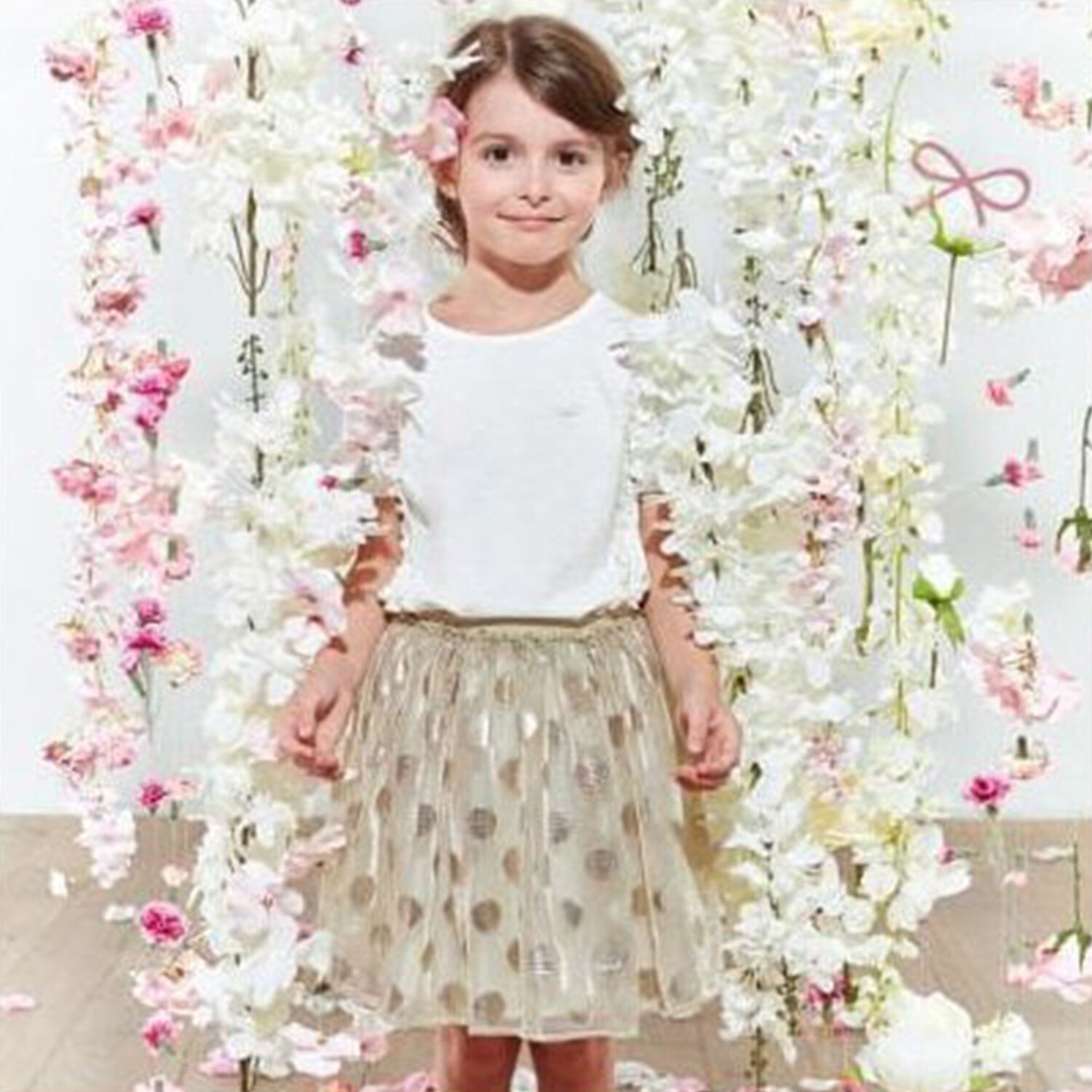 Girls Gold Spotted Tulle Skirt, 1, hi-res image number null