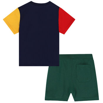 Baby Boys Navy & Green Logo Shorts Set