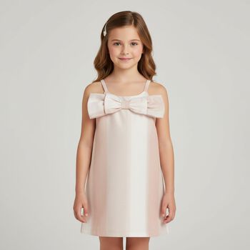 Girls Pink Bow Iridescent Dress