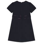 Girls Navy Blue Tartan Dress, 1, hi-res