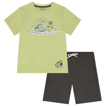 Boys Green & Grey Shorts Set