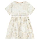 Girls White & Beige Geo Map Dress, 1, hi-res