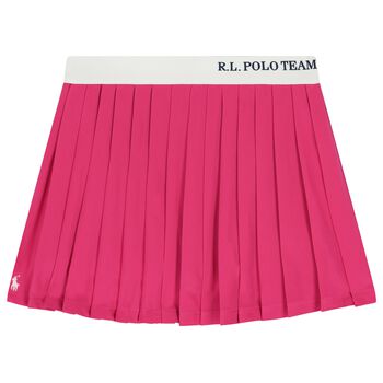Girls Pink Logo Pleated Skirt