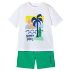 Boys White & Green Palm Tree Shorts Set, 1, hi-res