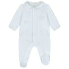 Baby Boys Blue Striped Collar Babygrow, 4, hi-res