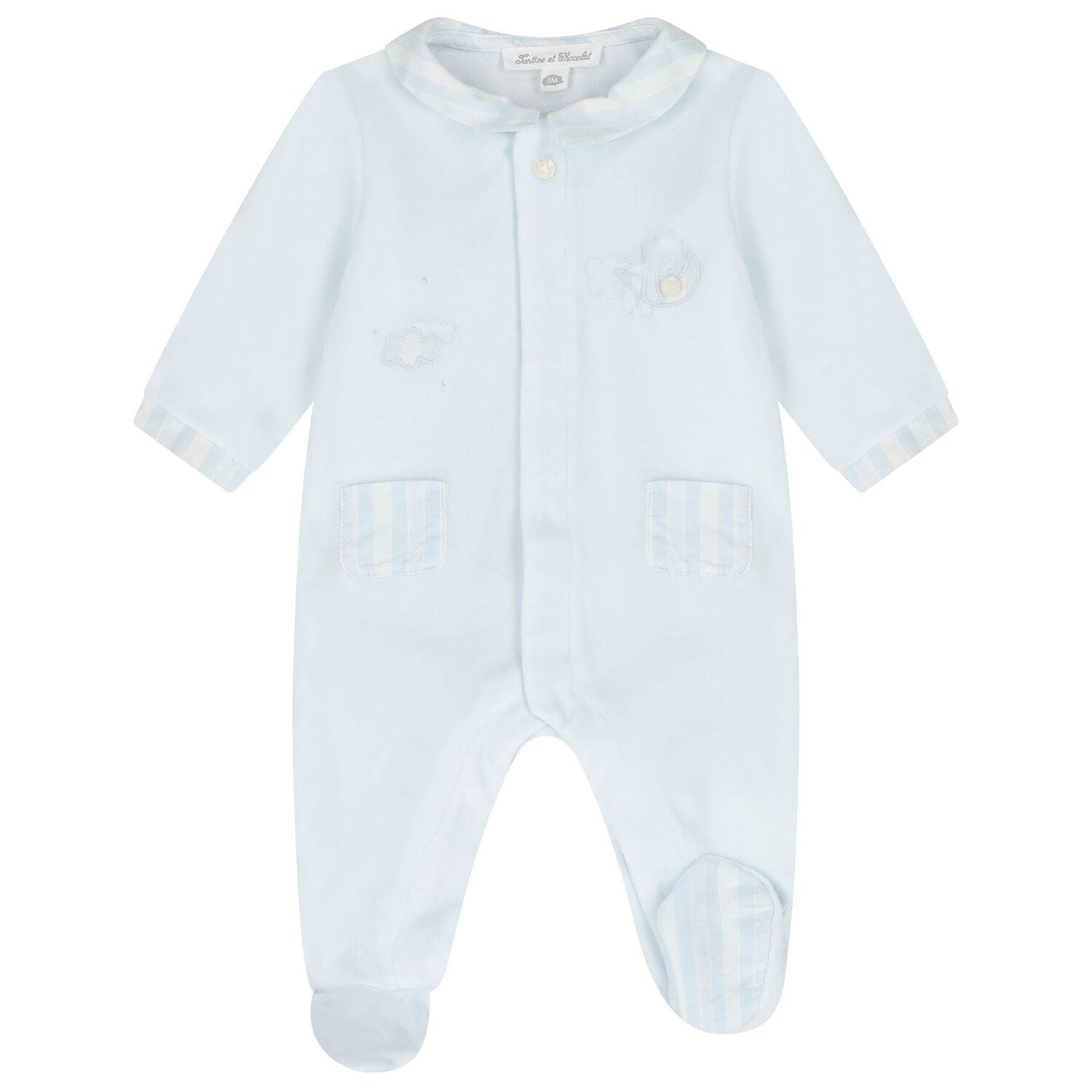 Baby Boys Blue Striped Collar Babygrow, 4, hi-res