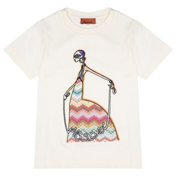 Girls Ivory Embroidered T-Shirt