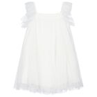 Girls White Pleated Tulle Dress, 1, hi-res