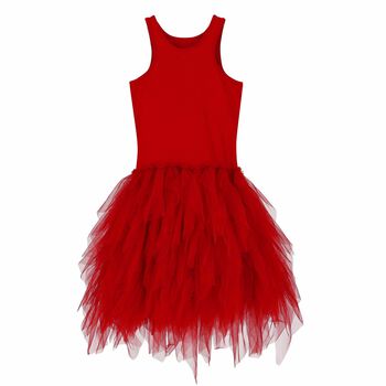 Girls Red Embellished Tulle Dress