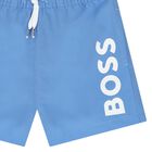 Younger Boys Blue Logo Swim Shorts, 1, hi-res