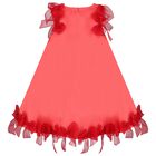 Girls Red Bow Flared Dress, 1, hi-res