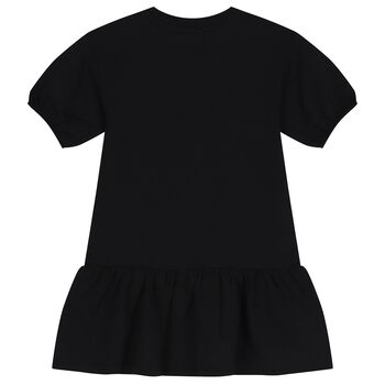 Girls Black Teddy Bear Logo Dress