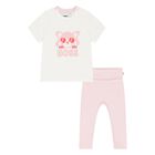 Younger Girls White & Pink Logo Leggings Set, 1, hi-res