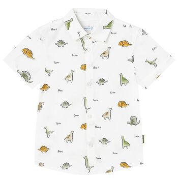 قميص بطبعة ديناصور باللون الأبيض للأولاد