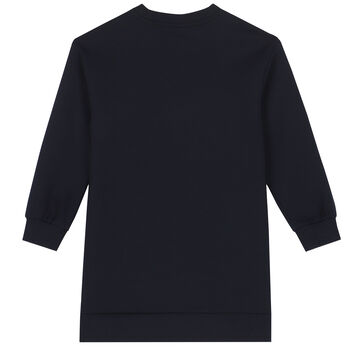 Girls Navy Blue Logo Sweatshirt Dress