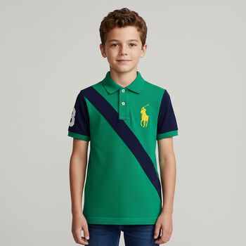 Boys Green & Navy Blue Logo Polo Shirt